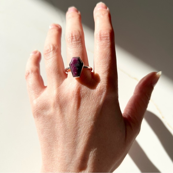 Sterling Silver Natural Ruby Coffin Ring - Picture 5 of 6